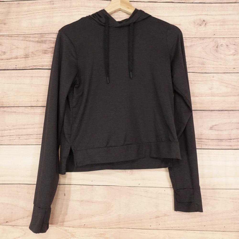 All in Motion Hoodie Women XS Black Cropped Thumbhole Active Top Lightweight